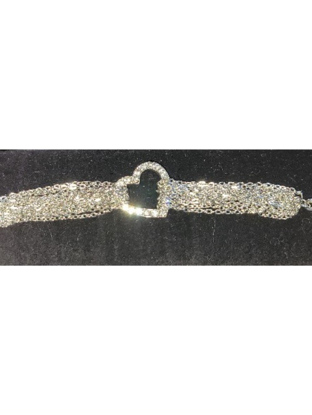 Crystal Heart Multi Chain Toggle Bracelet Silver Tone 7 Inch NEW
